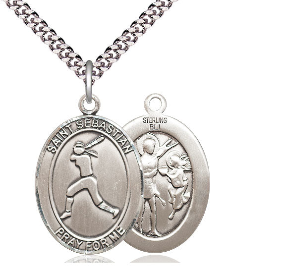 Women's Softball / St. Sebastian Medal, Sterling Silver, 3/4", Your Choice of Chain, # 8000