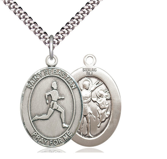 Track & Field / St. Sebastian Medal, Sterling Silver, 3/4", Your Choice of Chain, # 8007
