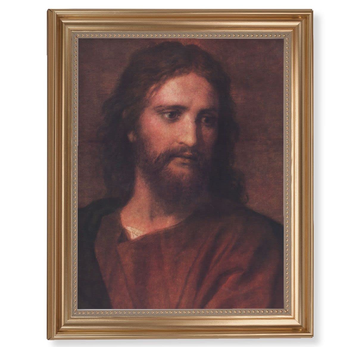 Hofmann: Christ at 33 Picture, 13-1/2"x16-9/16 Gold-Leaf Fluted Frame with Beaded Lip, Textured Italian Print # 25246