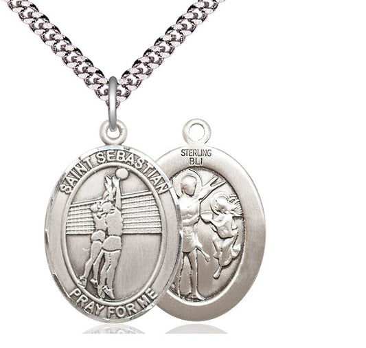 Women's Volleyball / St. Sebastian Medal, Sterling Silver, 3/4", Your Choice of Chain, # 8009