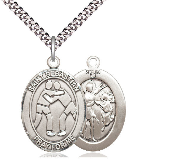 Wrestling / St. Sebastian Medal, Sterling Silver, 3/4", Your Choice of Chain, # 8011