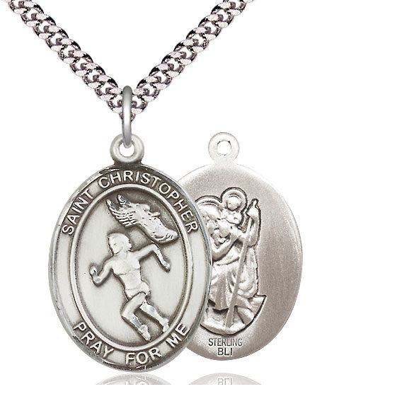Women's Track & Field / St. Christopher Medal, Sterling Silver, 3/4", Your Choice of Chain, # 8032