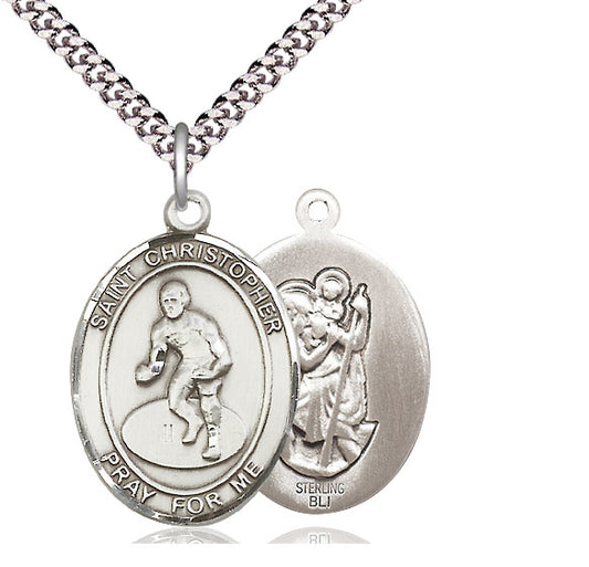 Wrestling / St. Christopher Medal, Sterling Silver, 3/4", Your Choice of Chain, # 8033