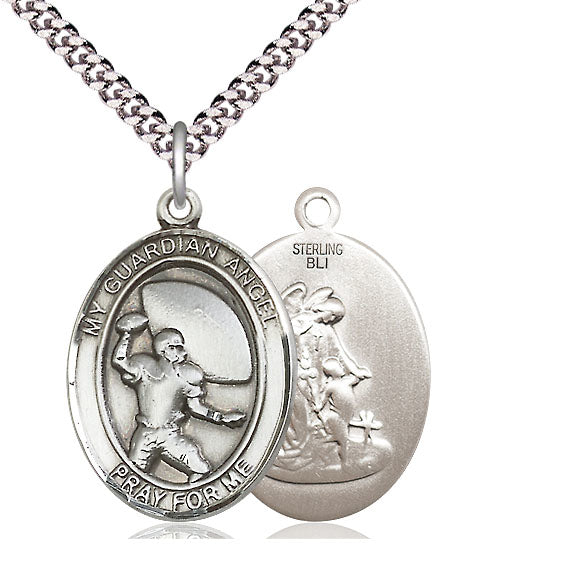 Football / Guardian Angel Medal, Sterling Silver, 3/4", Your Choice of Chain, # 8039