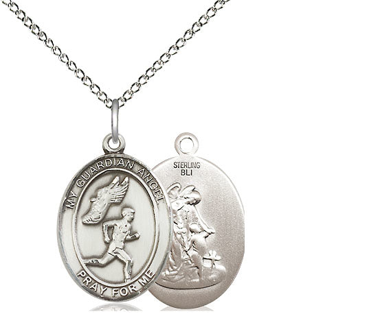 Track & Field / Guardian Angel Medal, Sterling Silver, 3/4", Your Choice of Chain, # 8044