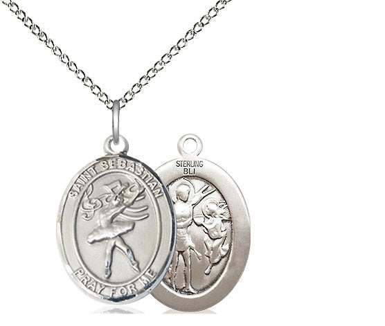 Dance / St. Sebastian Medal, Sterling Silver, 3/4", Your Choice of Chain, # 8053