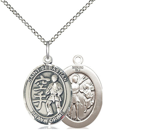 Karate / St. Sebastian Medal, Sterling Silver, 3/4", Your Choice of Chain, # 8058