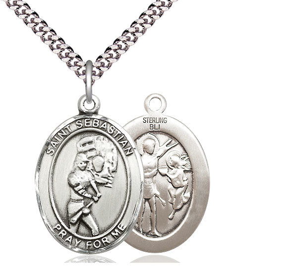 Softball / St. Sebastian Medal, Sterling Silver, 3/4", Your Choice of Chain, # 8065