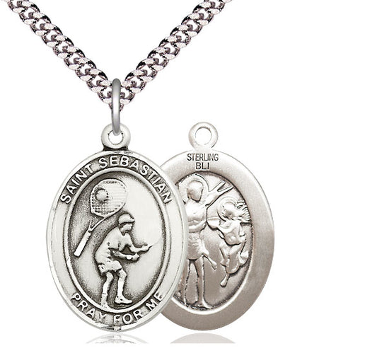 Tennis / St. Sebastian Medal, Sterling Silver, 3/4", 18" Chain, # 8067-sale