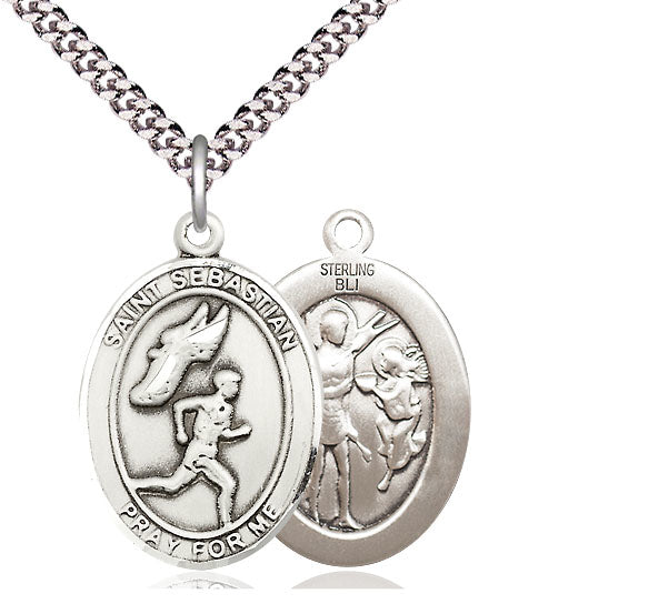 Track & Field / St. Sebastian Medal, Sterling Silver, 3/4", Your Choice of Chain, # 8068