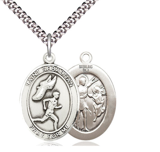 Track & Field / St. Sebastian Medal, Sterling Silver, 3/4", Your Choice of Chain, # 8068