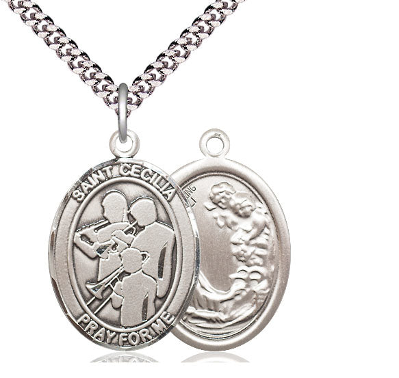 Marching Band / St. Cecilia Medal, Sterling Silver, 3/4", Your Choice of Chain, # 8073