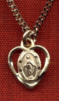 3/8" Miraculous Heart Medal 14kt Gold Filled, Your Choice of Chain # 8118