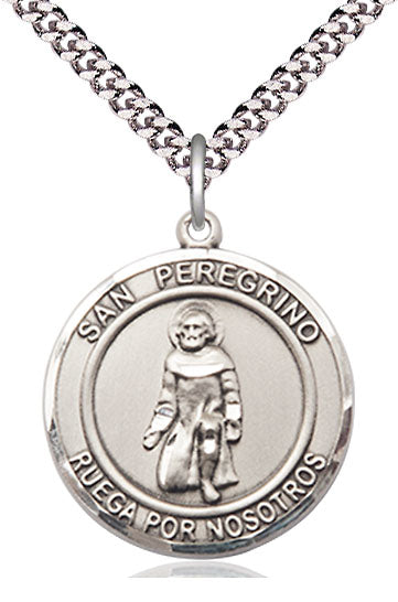 San Peregrino Spanish Medal, Sterling Silver, 3/4" Round, Your Choice of Chain, # 8140