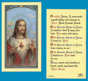 Sacred Heart Of Jesus: Laminated Holy Card, # 99743