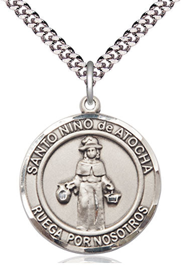 Nino de Atocha Spanish Medal, Sterling Silver, 3/4" Round, Your Choice of Chain, # 8182