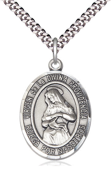 Virgen de la Providencia Spanish Medal, Sterling Silver, 3/4" Oval, Your Choice of Chain, # 8207
