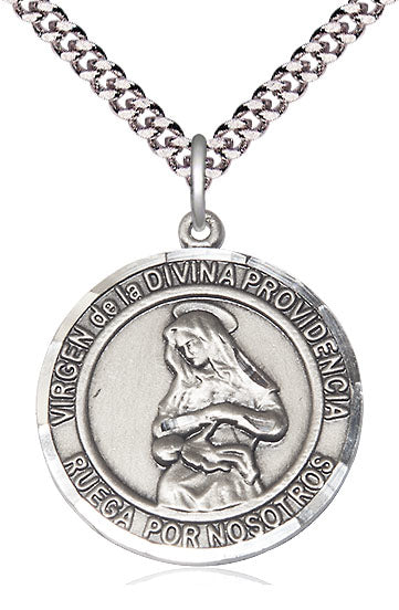 Virgen de la Providencia Spanish Medal, Sterling Silver, 3/4" Round, Your Choice of Chain, # 8209