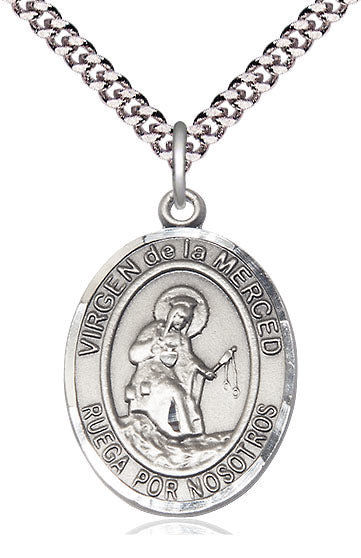 Virgen de la Merced Spanish Medal, Sterling Silver, 3/4" Oval, Your Choice of Chain, # 8237