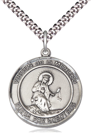 Virgen de la Merced Spanish Medal, Fine Pewter, 1" Round, Your Choice of Chain, # 17665