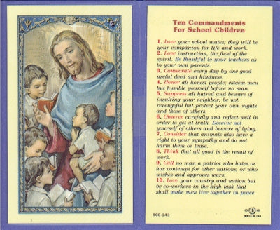 School Children's Commandments, Laminated Holy Card, # 59018