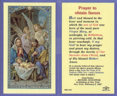 Obtain Favors Laminated Holy Card, # 59052