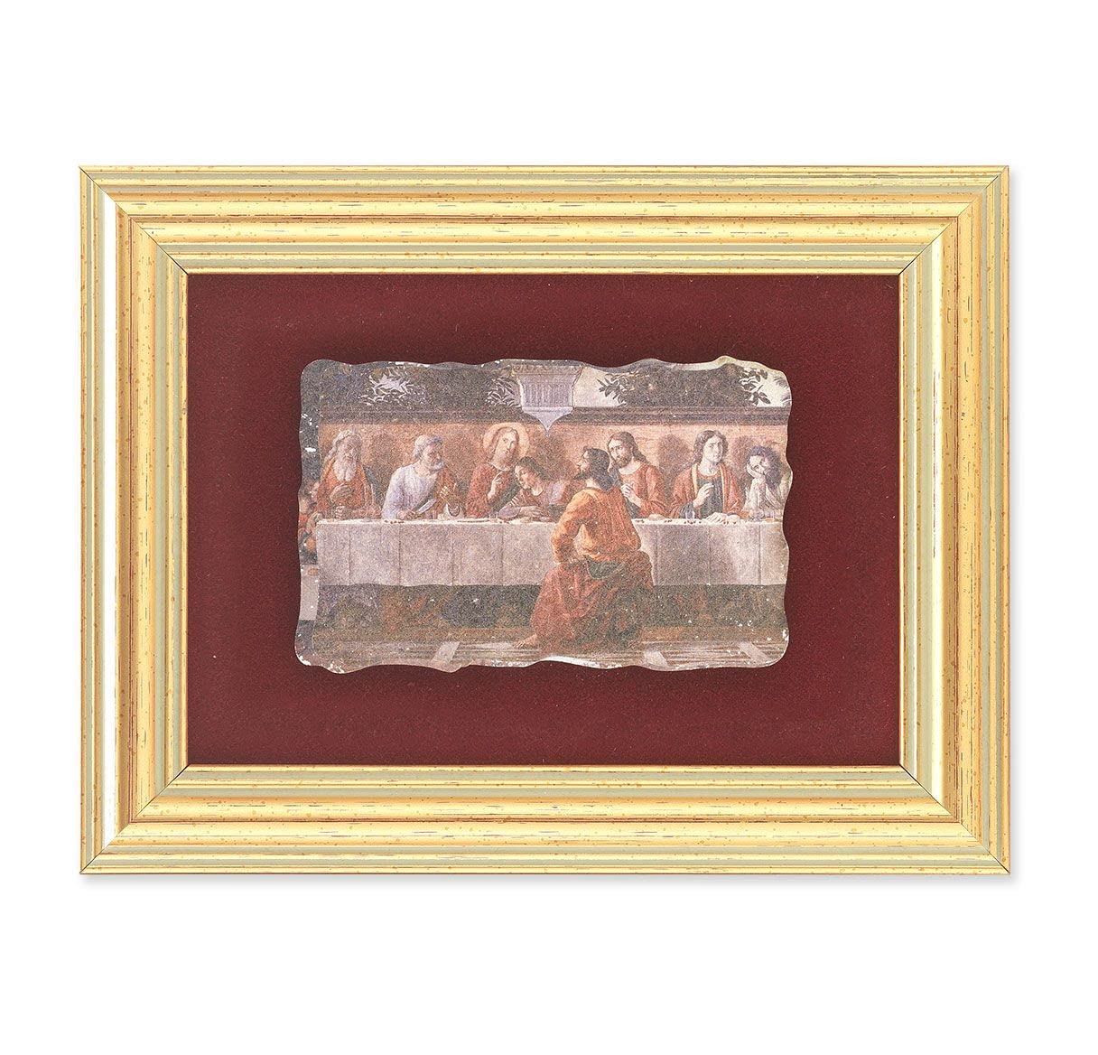 Ghirlandaio: Last Supper Picture, Antique Gold 5" x6-1/2 Frame, Image Centered On Burgundy Velvet Matting # 28131
