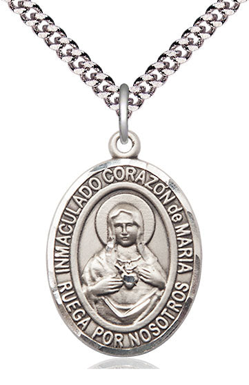 Corazon Inmaculado de Maria Spanish Medal, Fine Pewter, 3/4" Oval, Your Choice of Chain, # 17670
