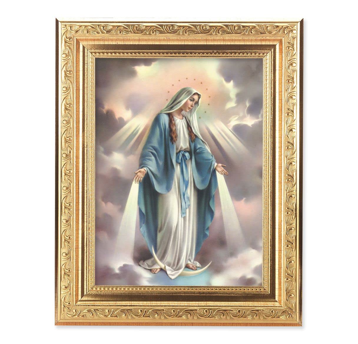Our Lady of Grace Picture, 8-1/4"x10-1/4 Gold-Leaf Finish Acanthus Leaf Detail Under Glass # 27684