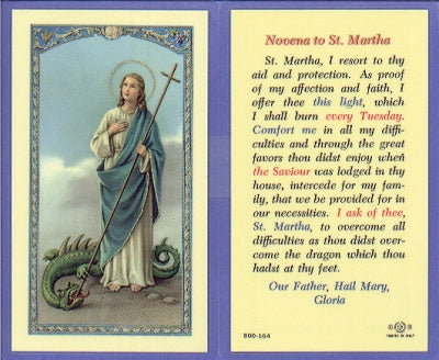 St Martha  Laminated Holy Card, # 99887