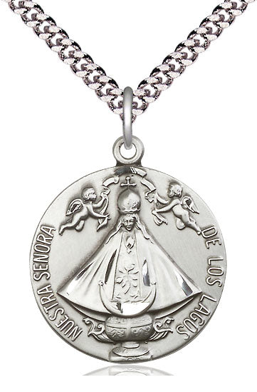 Senora de los Lagos Spanish Medal, Sterling Silver, 15/16", Your Choice of Chain, # 8268