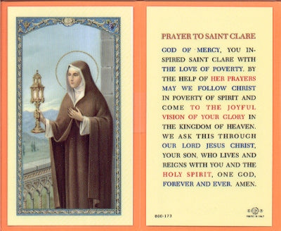 St. Clare Laminated Holy Card, # 99855
