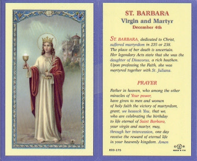 St. Barbara Laminated Holy Card, # 99846