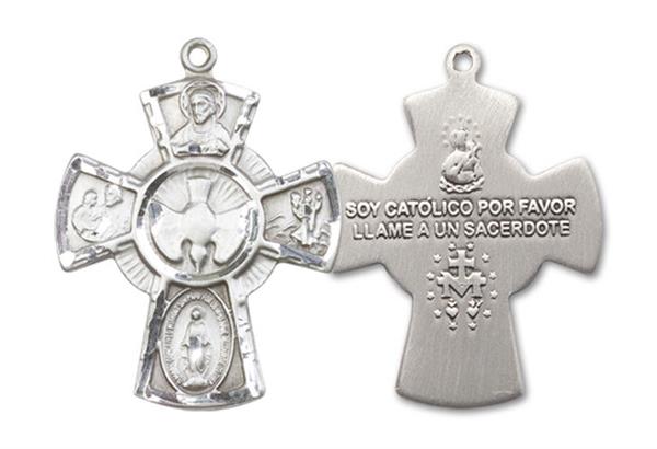 5-way Spanish Medal, Fine Pewter, 1-1/8", Your Choice of Chain, # 17686