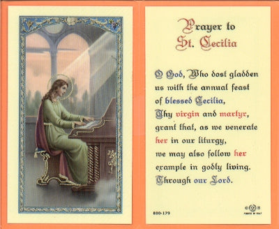St. Cecilia Laminated Holy Card, # 99852