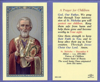 A Prayer for Children St Nicholas Laminated Holy Card, # 59021