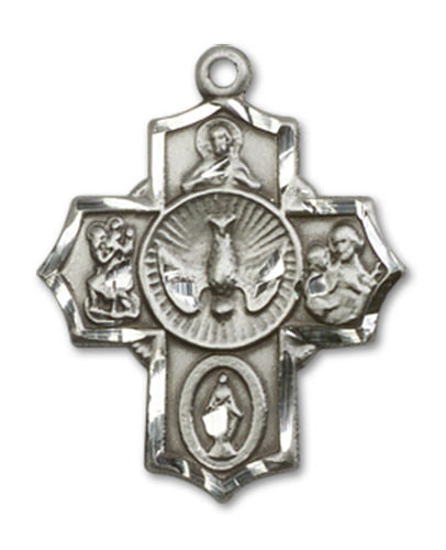 5-way Spanish Medal, Sterling Silver, 13/16", Your Choice of Chain, # 8296