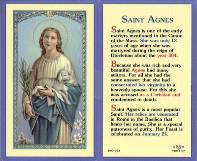 St. Agnes Laminated Holy Card, # 99841
