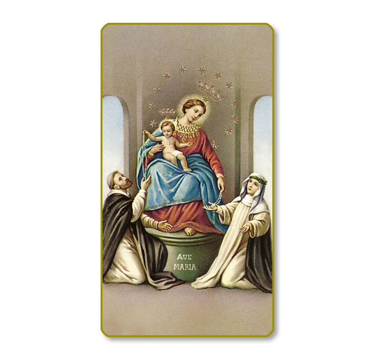 Our Lady of the Rosary Italian Paper Holy Cards, 2"x4", Blank Back, 100-Pack, # 6090