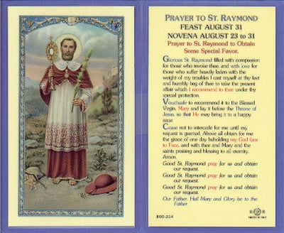 St Raymond Laminated Holy Card, # 99906