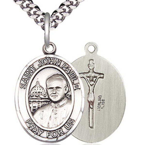 Saint John Paul II Charm Medal, Sterling Silver, 3/4", Your Choice of Chain, # 8310