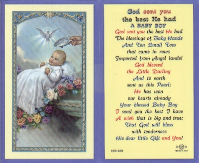Boy Baptism Laminated Holy Card, # 59078