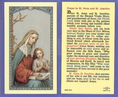 Sts. Anne & Joachim Laminated Holy Card, # 99924