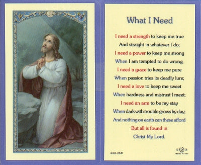 What I Need Laminated Holy Card, # 59037