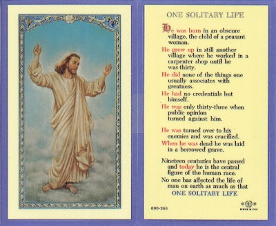 One Solitary Life Laminated Holy Card, # 59034