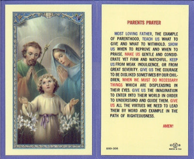 Parent's Prayer Laminated Holy Card, # 59005