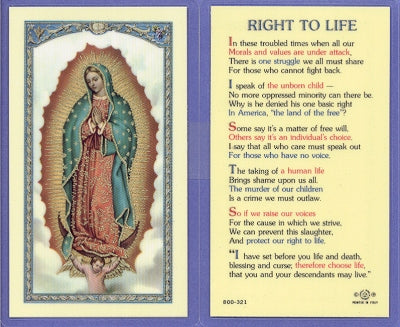 Right To Life Laminated Holy Card, # 99969