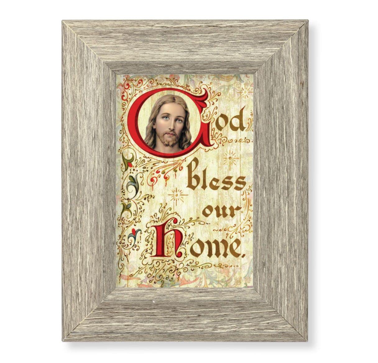God Bless Our Home Printed on Wood, 6-1/2"x8-1/2 Weathered Gray Frame, Italian # 28032