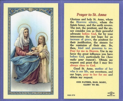 St. Anne Laminated Holy Card, # 99923