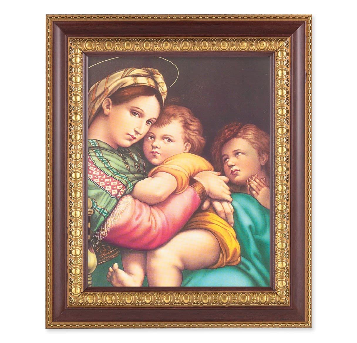 Raphael Madonna and Child, 11-1/2"x13-1/2, Cherry Finish with Gold Egg & Dart Frame, Italian Print Under Glass # 26029